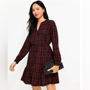 LOFT Shimmer Plaid Flounce Swing Dress